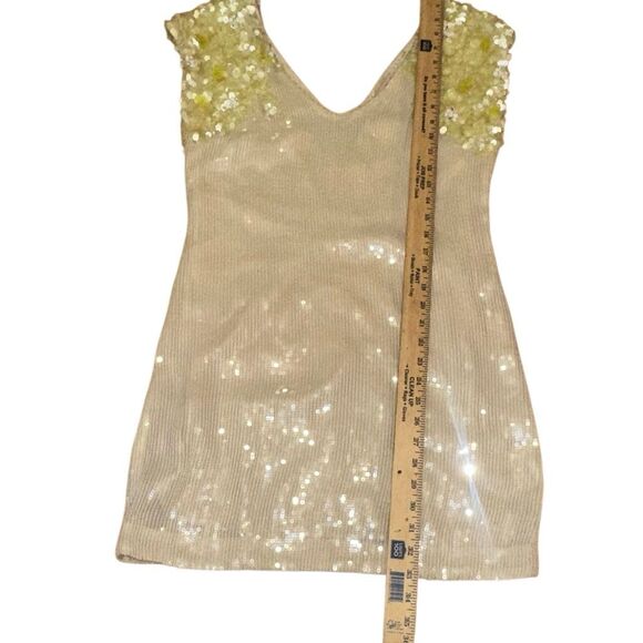 Rare Free People Icy Citrus Dress, Sz 4 ivory, yellow sequins Retail 500 mini - Picture 12 of 13
